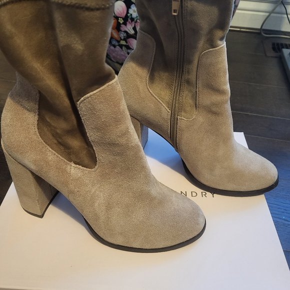 Beige Suede Booties - Picture 1 of 4